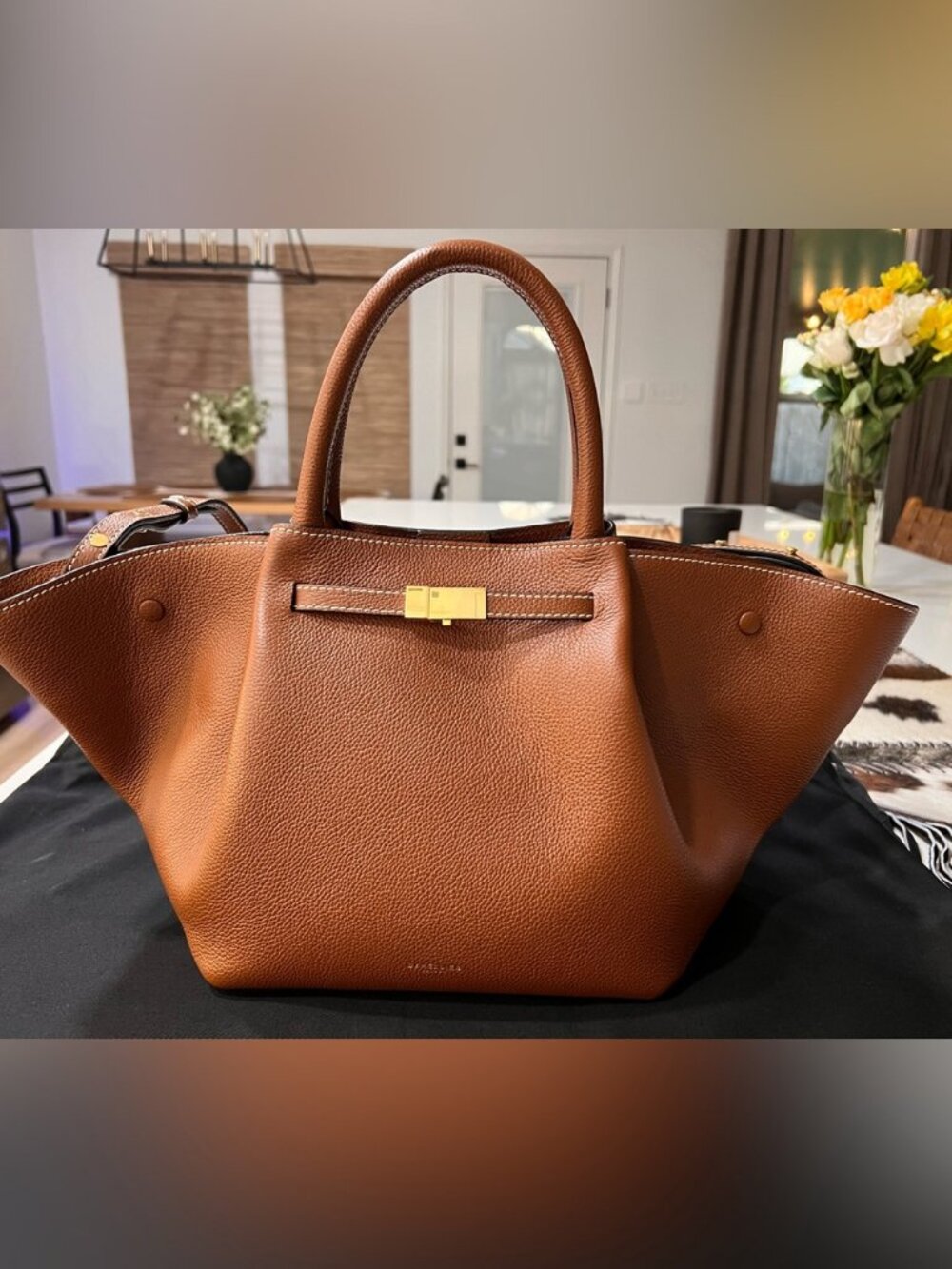 DeMellier London Cognac Leather Wing Satchel Midi Tote
